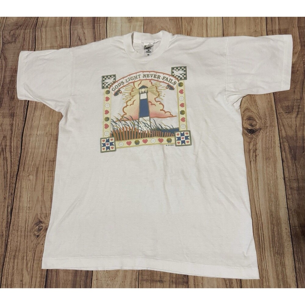 Men's Vintage Gods Light Never Fails Air Waves T-shirt 90s Christianity Size XL